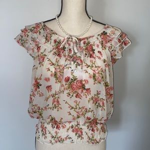Marisol Semi-Sheer Floral Tie Blouse